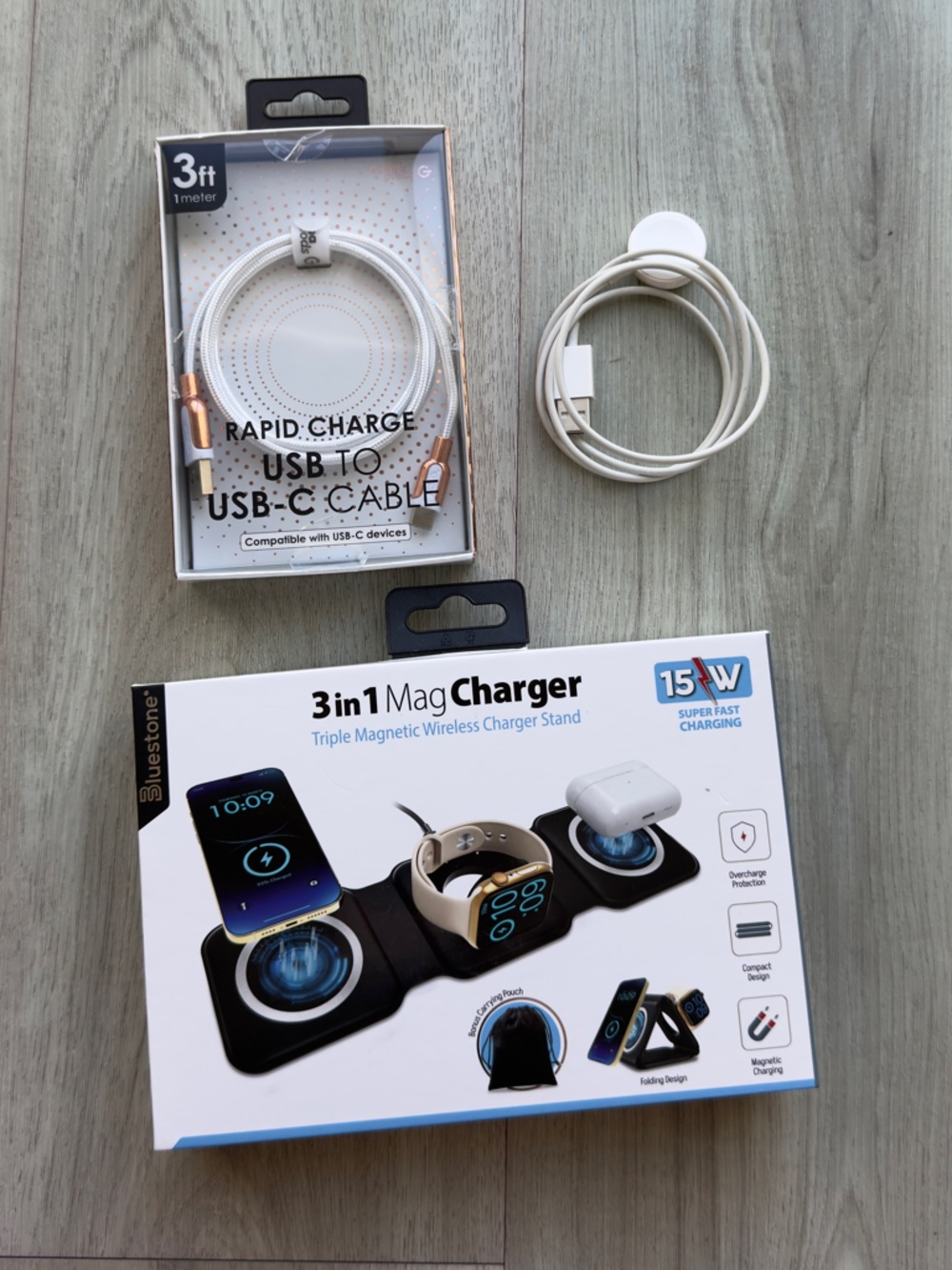 3-in-1 Mag Charger and Rapid USB-C Cable Bundle in White